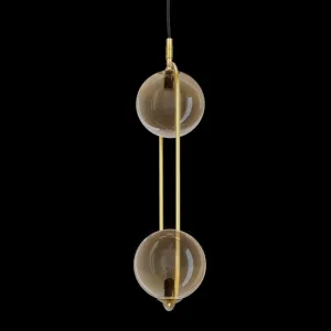 Závesná lampa CORDEL vintage - zlatá mosadz s jantárovými guľôčkovými tienidlami - elegantné osvetlenie obývačky 2x G9 LED