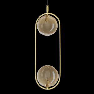 Závesná lampa CORDEL vintage - zlatá mosadz s jantárovými guľôčkovými tienidlami - elegantné osvetlenie obývačky 2x G9 LED