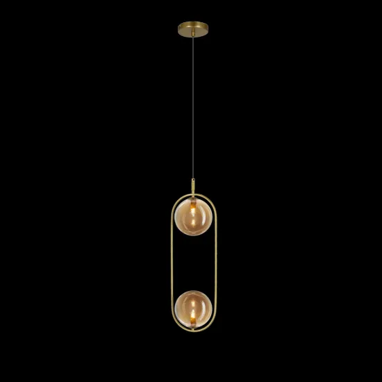 Závesná lampa CORDEL vintage - zlatá mosadz s jantárovými guľôčkovými tienidlami - elegantné osvetlenie obývačky 2x G9 LED