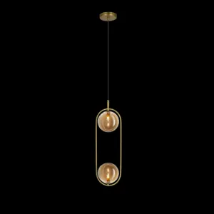 Závesná lampa CORDEL vintage - zlatá mosadz s jantárovými guľôčkovými tienidlami - elegantné osvetlenie obývačky 2x G9 LED