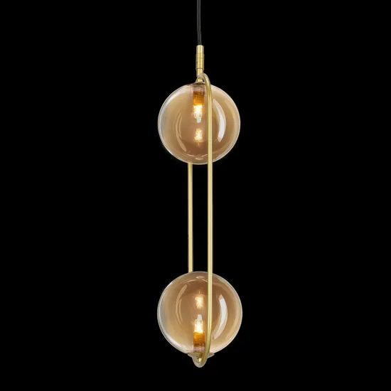 Závesná lampa CORDEL vintage - zlatá mosadz s jantárovými guľôčkovými tienidlami - elegantné osvetlenie obývačky 2x G9 LED