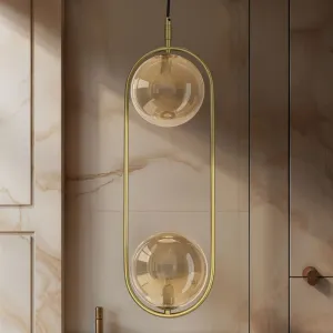 Závesná lampa CORDEL vintage - zlatá mosadz s jantárovými guľôčkovými tienidlami - elegantné osvetlenie obývačky 2x G9 LED