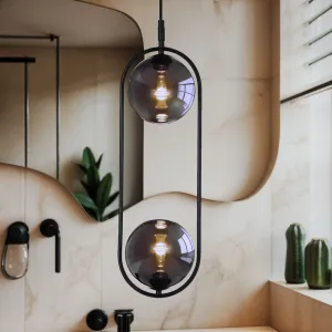Elegantná závesná lampa CORDEL - čierna s grafitovými guľôčkovými tienidlami - minimalistické osvetlenie obývačky 2x G9 LED
