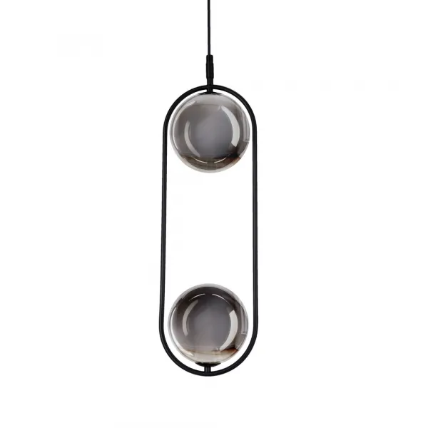 Elegantná závesná lampa CORDEL - čierna s grafitovými guľôčkovými tienidlami - minimalistické osvetlenie obývačky 2x G9 LED