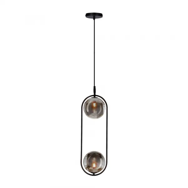 Elegantná závesná lampa CORDEL - čierna s grafitovými guľôčkovými tienidlami - minimalistické osvetlenie obývačky 2x G9 LED