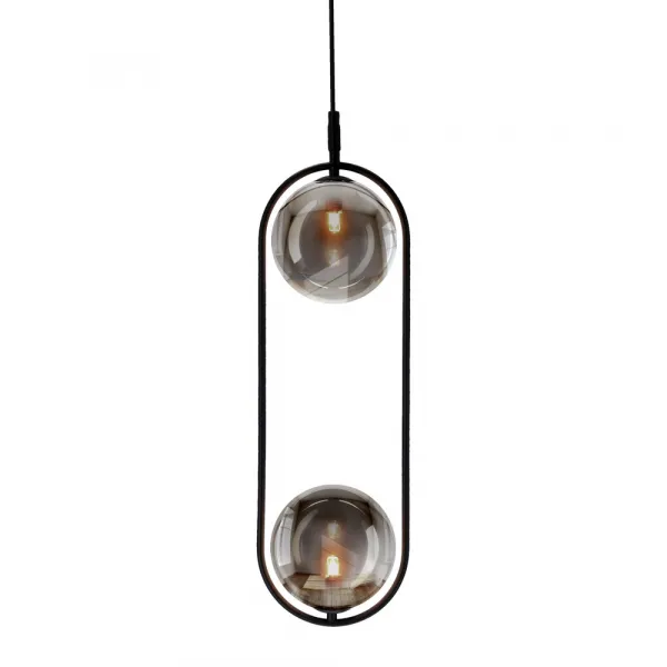 Elegantná závesná lampa CORDEL - čierna s grafitovými guľôčkovými tienidlami - minimalistické osvetlenie obývačky 2x G9 LED