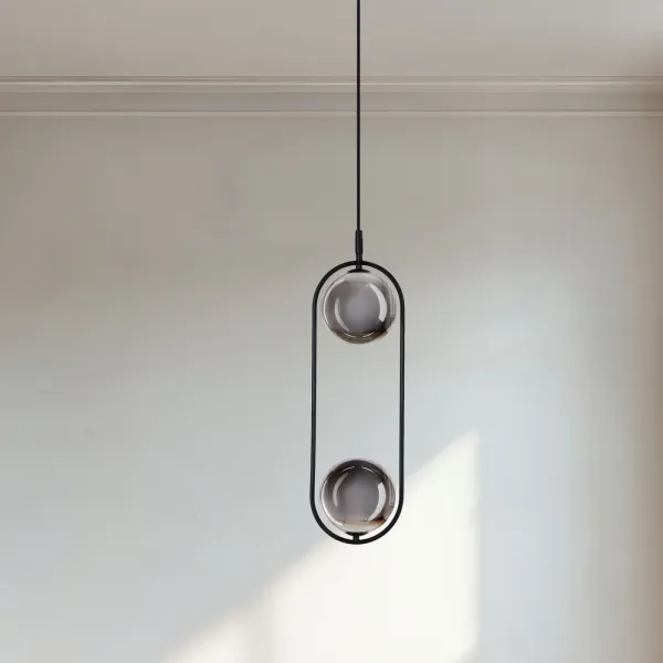 Elegantná závesná lampa CORDEL - čierna s grafitovými guľôčkovými tienidlami - minimalistické osvetlenie obývačky 2x G9 LED