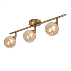 Stropná lampa Rodia s patinovaným pásikom 3x40W g9 jantárové tienidlo