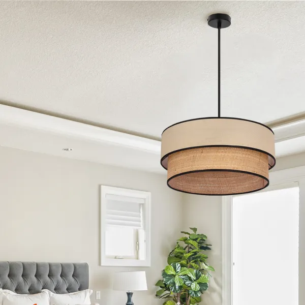 Závesná lampa LORENZO čierna 1x60W E27 krémové tienidlo s čiernym lemom