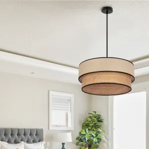 Závesná lampa LORENZO čierna 1x60W E27 krémové tienidlo s čiernym lemom