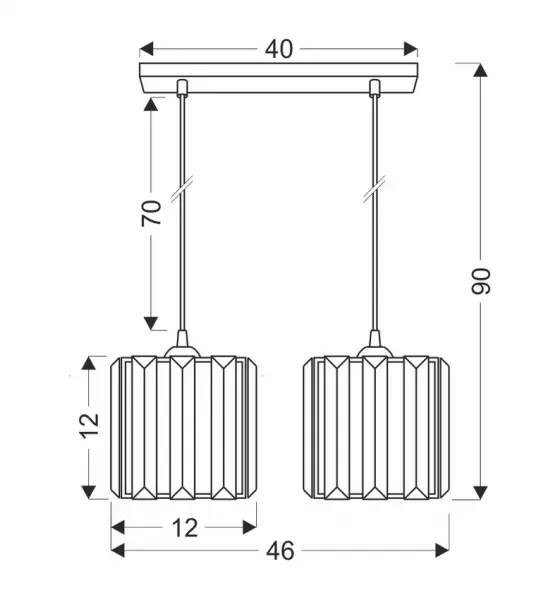Závesná lampa Glassia čierna 2X40 E27 čierne tienidlo + číre kryštály