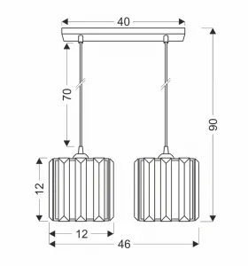 Závesná lampa Glassia čierna 2X40 E27 čierne tienidlo + číre kryštály