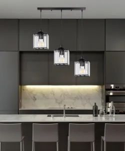 Závesná lampa Glassia čierna 3X40 E27 čierne tienidlo + číre kryštály