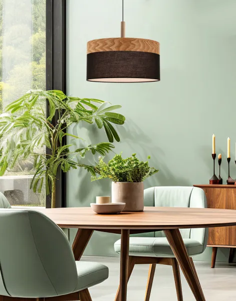 Závesná lampa Orto čierna + drevená 1x60W E27 tienidlo hnedá + čierna