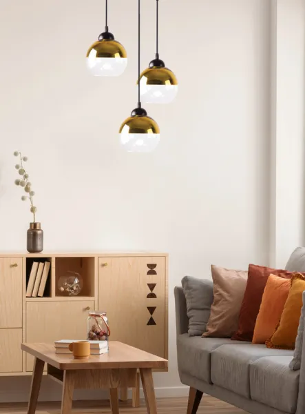 Závesná lampa Contessa, čierna, 3x40, E27, zlaté tienidlo