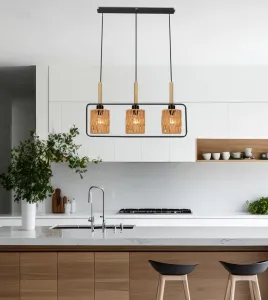 Závesná lampa Crown, čierna, 3x40W, E27, béžové tienidlo