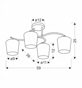 Stropná lampa Esnyr chróm + čierna 4x40 E27 biele tienidlo