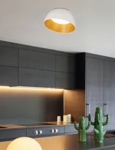 Stropná lampa Trento, biela, drevená, 18W, LED, 35cm, biele tienidlo