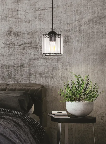 Závesná lampa Glassia čierna 1X40 E27 čierne tienidlo + číre kryštály