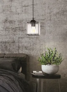 Závesná lampa Glassia čierna 1X40 E27 čierne tienidlo + číre kryštály