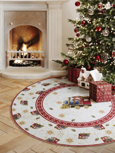 Koberec Toy's Delight Villeroy & Boch Christmas Train krémový / červený kruh