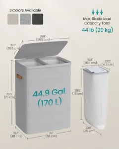 SONGMICS Kôš na bielizeň 170 l, 2 priehradky, s vekom