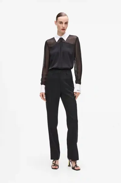 Blúzka Karl Lagerfeld Black And White Tie Blouse Black/White