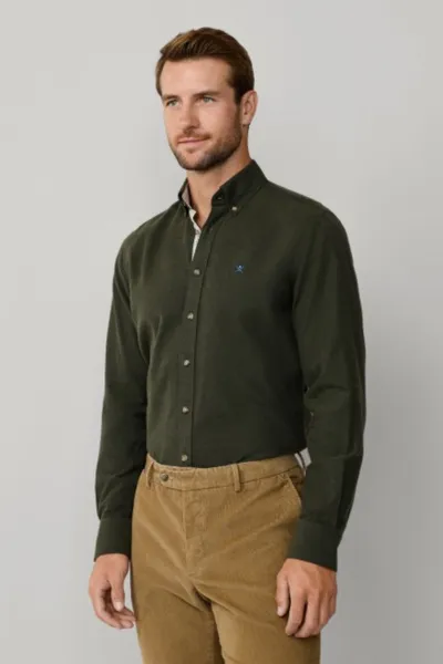Košeľa Hackett London Flannel Multi Trim Cargo Green
