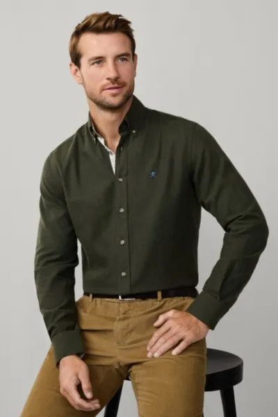 Košeľa Hackett London Flannel Multi Trim Cargo Green