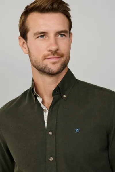 Košeľa Hackett London Flannel Multi Trim Cargo Green