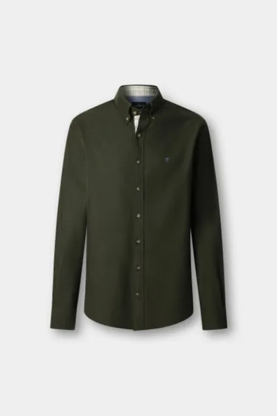 Košeľa Hackett London Flannel Multi Trim Cargo Green