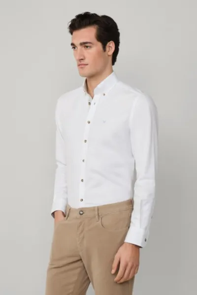 Košeľa Hackett London Flannel Multi Trim Optic White