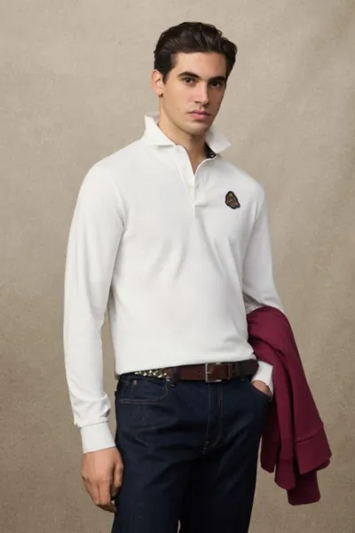 Polokošeľa Hackett London Heritage Crest Lgo Ls Off White