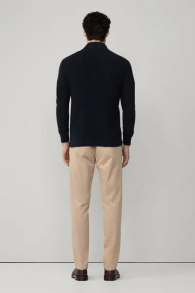 Sveter Hackett London Cotton Rib Hzip Midnight Blue