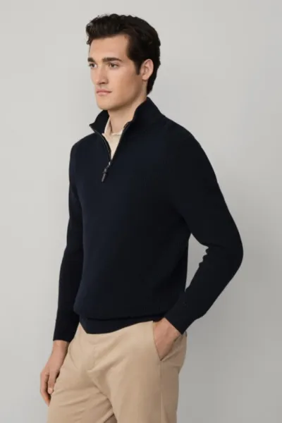Sveter Hackett London Cotton Rib Hzip Midnight Blue