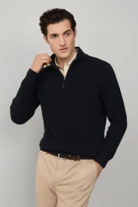 Sveter Hackett London Cotton Rib Hzip Midnight Blue