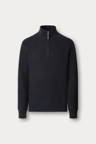 Sveter Hackett London Cotton Rib Hzip Midnight Blue