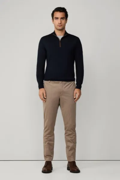 Sveter Hackett London Merino Silk Hzip Midnight Blue