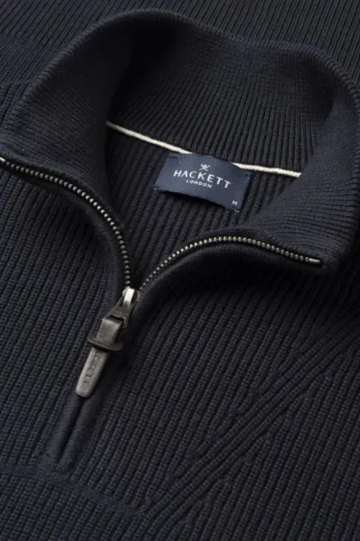 Sveter Hackett London Cotton Rib Hzip Midnight Blue