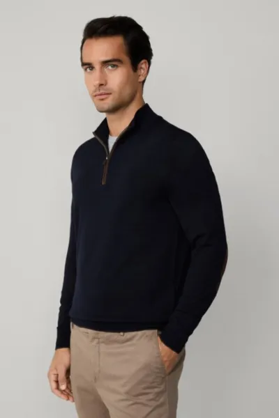 Sveter Hackett London Merino Silk Hzip Midnight Blue