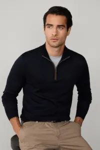 Sveter Hackett London Merino Silk Hzip Midnight Blue
