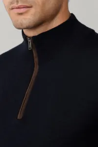 Sveter Hackett London Merino Silk Hzip Midnight Blue