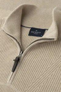 Sveter Hackett London Cotton Rib Hzip Stone Beige