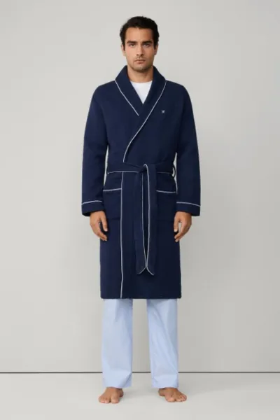 Župan Hackett London Waffle Dressing Gown Ink Blue