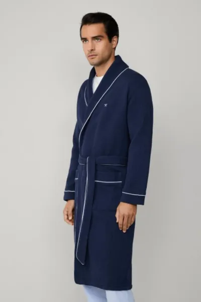 Župan Hackett London Waffle Dressing Gown Ink Blue