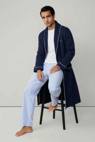 Župan Hackett London Waffle Dressing Gown Ink Blue