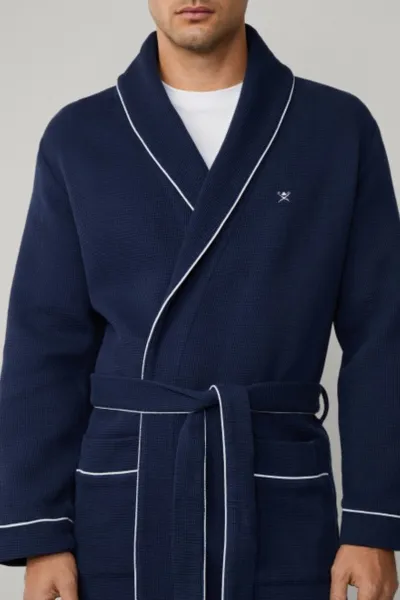 Župan Hackett London Waffle Dressing Gown Ink Blue