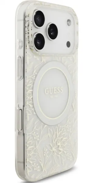Guess Flowers Allover Strap Kryt s MagSafe pre iPhone 17 Pro,  Biely