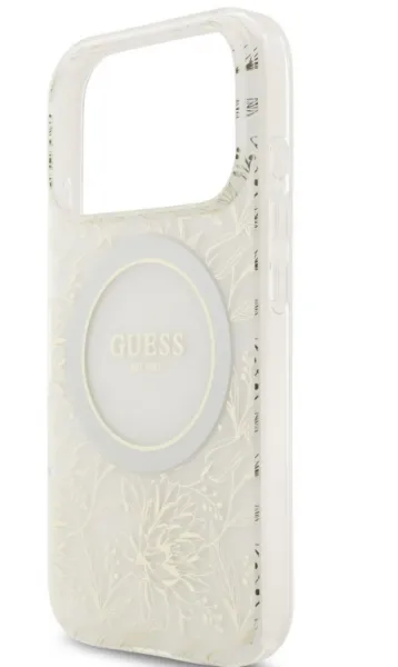Guess Flowers Allover Strap Kryt s MagSafe pre iPhone 17 Pro,  Biely