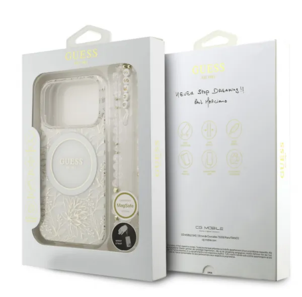 Guess Flowers Allover Strap Kryt s MagSafe pre iPhone 17 Pro,  Biely